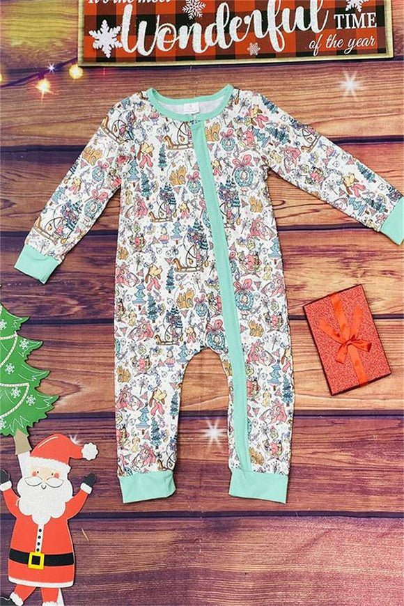 Christmas tree & Gift Printed Baby onesies w/zipper 1180WY