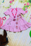 Kids pink short sleeve swirl girls dress DLH2721 (A2S7)