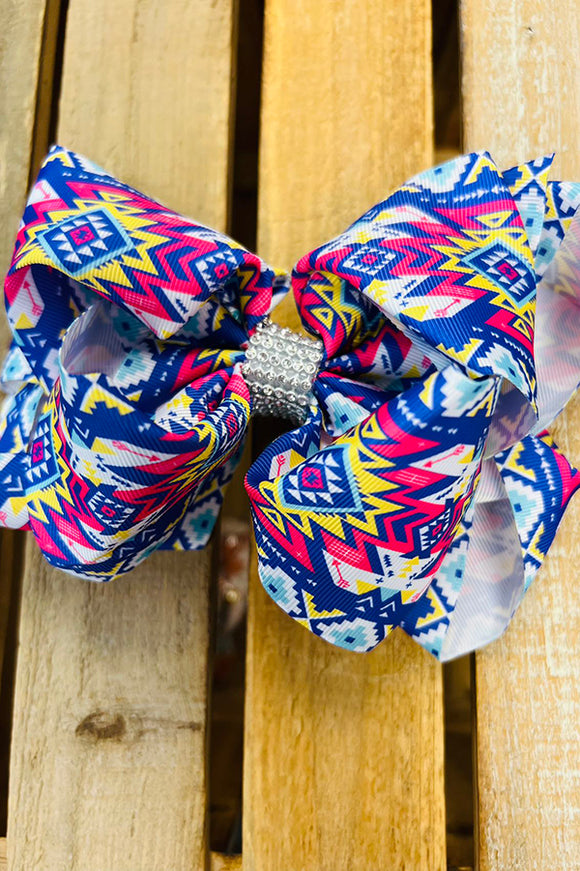 Multi color aztec printed double layer hair bows 7.5