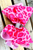 Pink leopard printed double layer hair bows 7.5" with rhinestones(4PCS/$10.00)