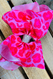 Pink leopard printed double layer hair bows 7.5" with rhinestones(4PCS/$10.00)