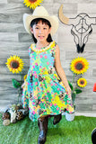 XCH0888-13H Cactus printed girl dress w/pockets (A2S1)