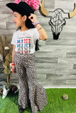 DLH2763 American MINI prints leopard bell bottom patriotic 2pc girls sets