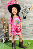 XCH0777-6H (A3S9) Multi color sunflower pink top tie dye shorts 2pc girls sets