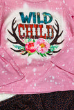XCH0013-9H WILD CHILD Pink top leopard prints bell bottom 2pcs girls sets