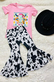 DLH1215-31 Pink cow & aztec print short sleeve girls t-shirt