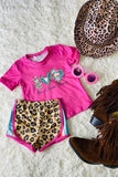 DLH2770 (A3S7) Peace & Love & Texas  pink top leopard shorts 2pcs girls sets