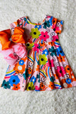 XCH0020-1H Floral prints short sleeve girls swirl dress