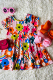 XCH0020-1H Floral prints short sleeve girls swirl dress