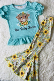 XCH0013-4H "not Today Heifer" turquoise top floral pirnted pant 2pc girls sets