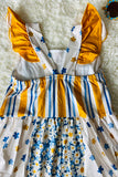 Yellow & blue floral printed girl dress 12067MZ (A2S2)