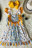Yellow & blue floral printed girl dress 12067MZ (A2S2)