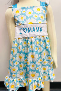 DLH2412  "I LOVE MAMA" daisies ruffle girls dress (A1S4)