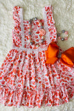 XCH0555-11H Pink & orange floral lace dress w/ruffle straps