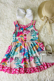 Tropical floral & leopard printed girl dress w/pockets XCH0888-10H (A1S2)