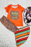 XCH0333-4H MAMA tried leopard print top bell bottom two piece girls clothing sets