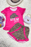 XCH0333-14H Let's go girls hats print pink and leopard girls clothing sets