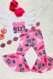 XCH0333-7H COW girl sassy top bell bottom two piece girls clothing sets