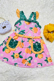 XCH0555-12H Summer sleeveless peach prints pink girls dress w/pockets
