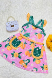 XCH0555-12H Summer sleeveless peach prints pink girls dress w/pockets