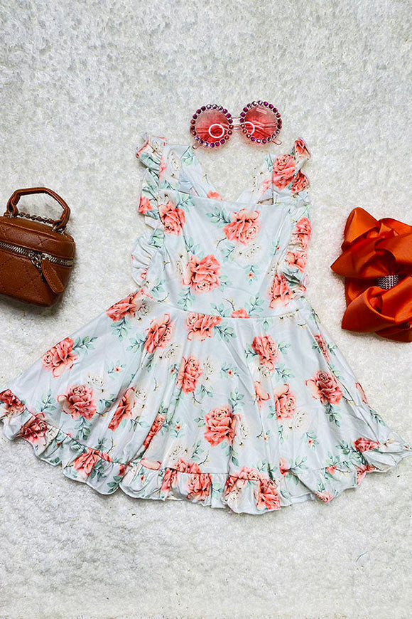 DLH2363 Floral printed girl dress w/criss cross back (A2S5)