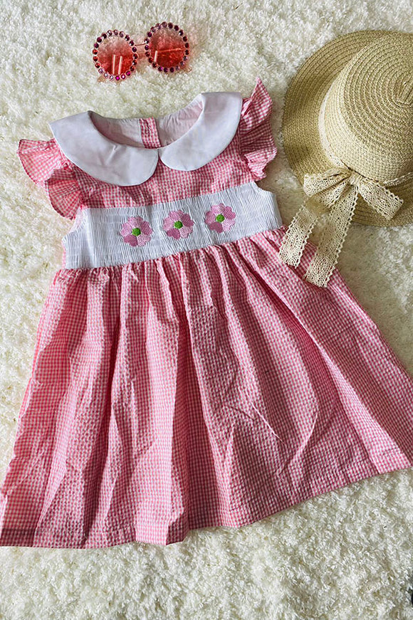 Plaid flower embroidery girl dress w/flower embroider DLH2362 (A1S5)