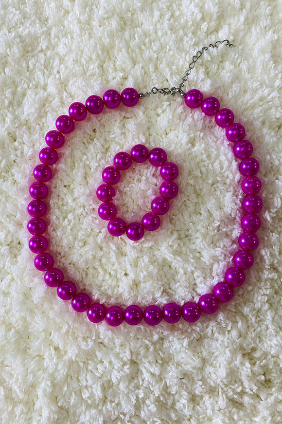 240353 Hot pink pearl beads cute girls necklace & bracelet sets