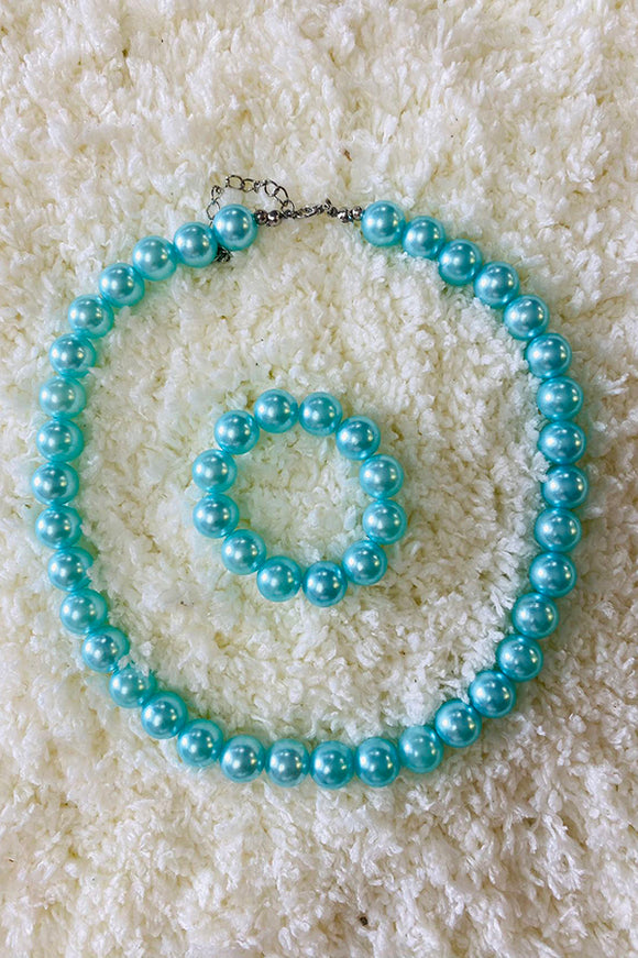 240351 Blue pearl beads girls necklace & bracelet sets