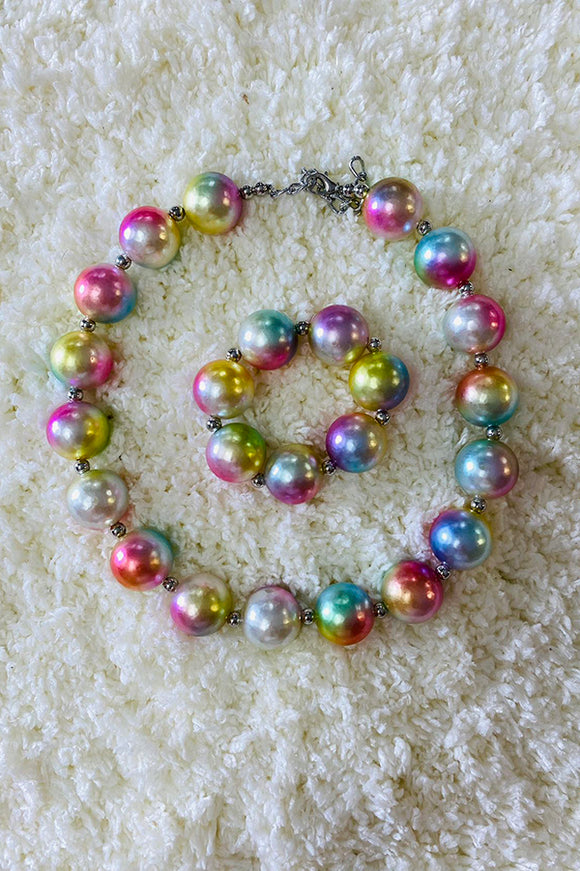 240338 Multi color bubble girls necklace & bracelet jewel sets