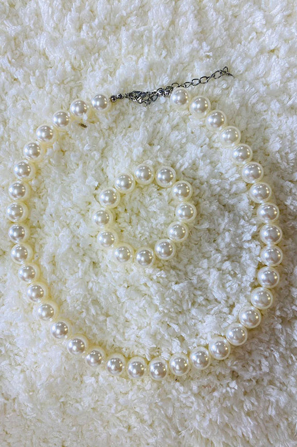 240332 Cream pearl beads kids necklace & bracelet jewel sets