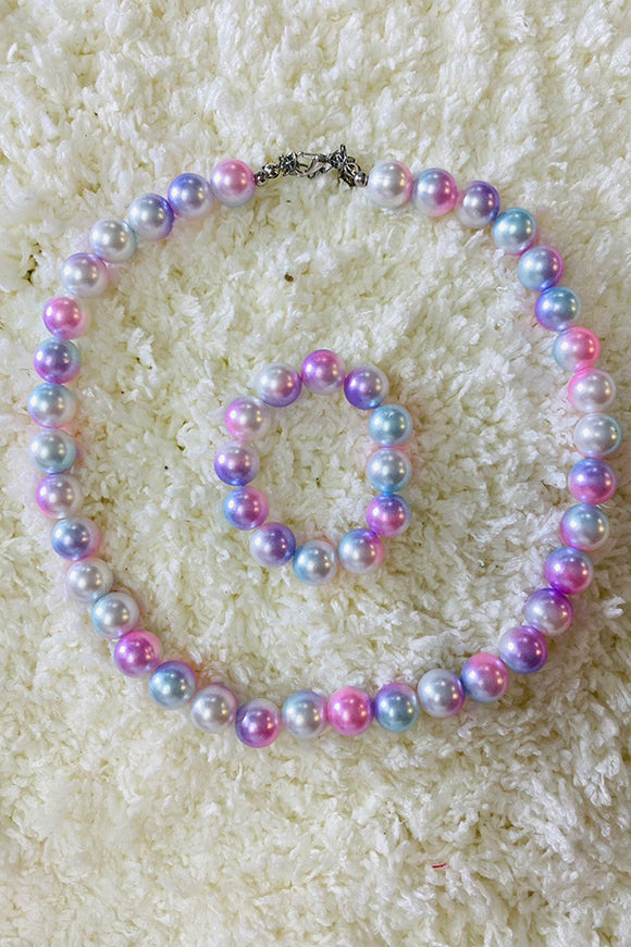 240352 Multi color pearl beads girls necklace & bracelet sets