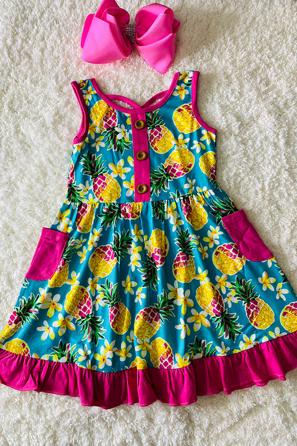 Pineapple printed girl dress w/pockets XCH0888-12H (A1S6)