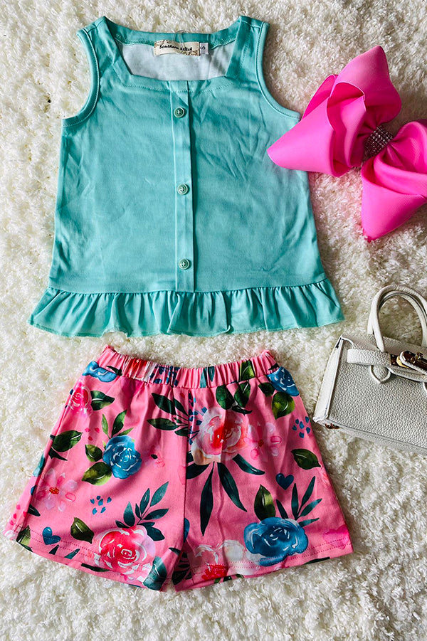 Girl Bloomingdale Top and Pants Set- Turquoise main image 0
