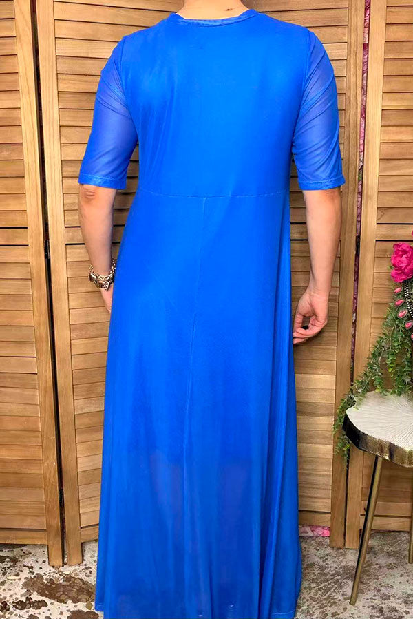 Western royal blue mesh women's boutique maxi dress Southern Stitch XC –