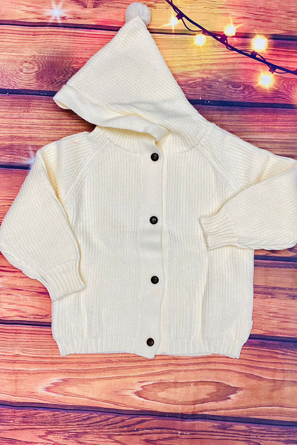 Kids cream long sleeve knitted hoodie sweater w/buttons 230146M