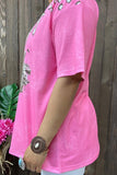 DLH14765 DESERT DREAMS Cactus&Leopard printed pink short sleeves women tops