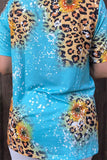 XCH12552 Turquoise leopard multi color printed short sleeves t-shirt