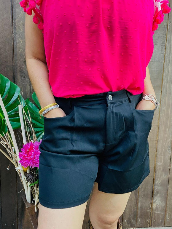 Black solid color w/pocket for women shorts BQ14633-1