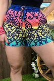 BQ11115  Aztec multi color mosaic printed shorts w/pockets