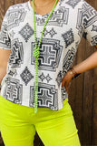 BQ14210 Black aztec printed short sleeve women top/SHORT STYLE