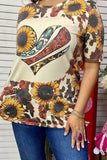 Sunflower & Jewel & Paisley hearts print short sleeve top DLH12411