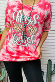 Hugs & Kissed Leopard hearts printed women top with short sleeve DLH12875