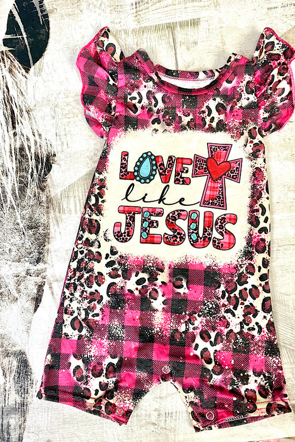 LOVE LIKE JESUS Pink leopard printed baby romper DLH2328
