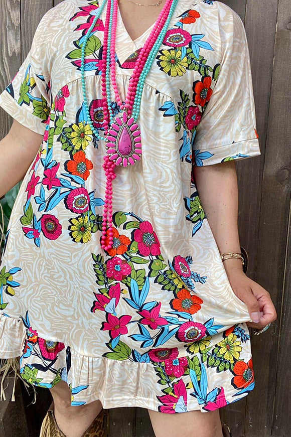 GJQ14290 Spring multi color floral printed short sleeve women dress
