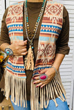 GJQ14610 Aztec printed sleeveless vest w/fringe