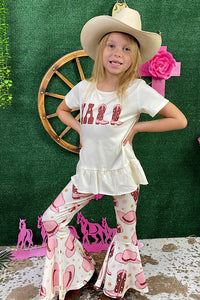 "YALL" Boots & hats printed 2pcs girl set