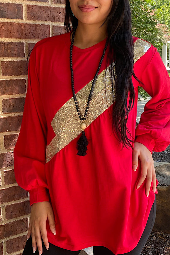 Red long sleeve blouse w/gold sequin BQ11979