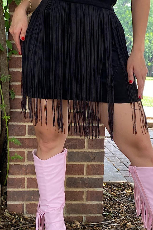 Black skirt w/fringe tassels BQ13304