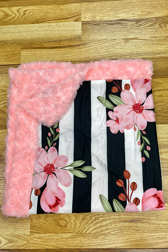 White & black pink floral baby blanket 31IN BY 39IN