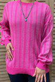 MY13388 Pink long sleeve sweater w/silver details,loose fitting